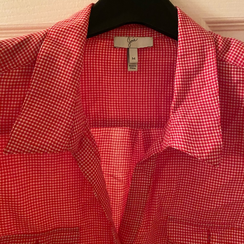 Joie size M red/white check blouse